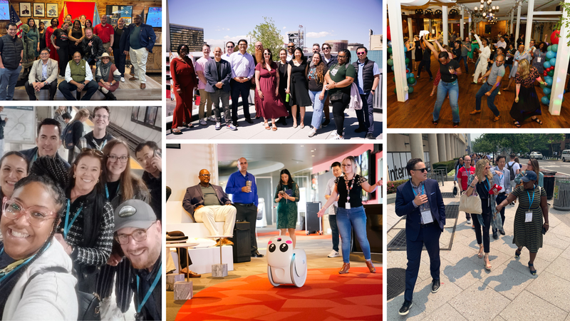 Collage of photos from the summit including groups of professionals networking, showcasing new technologies and more