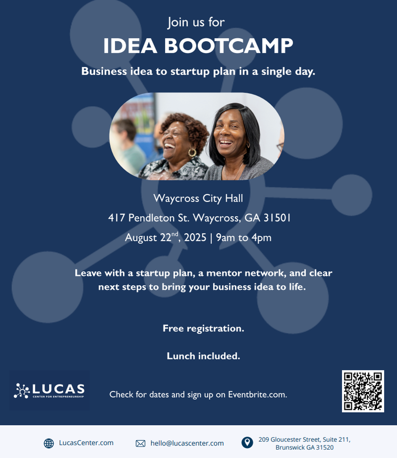 Flyer for idea bootcamp in waycross ga